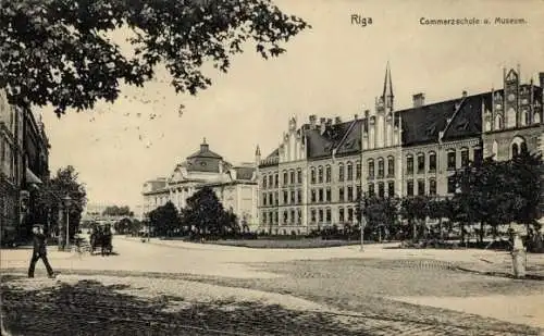 Ak Riga Lettland, Commerzschule und Museum