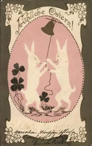 Präge Passepartout Ak Glückwunsch Ostern, Osterhasen, Glocke