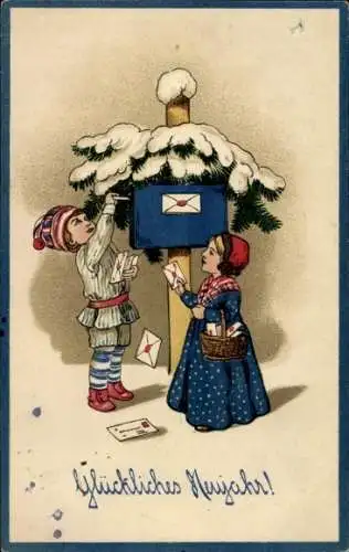 Präge Ak Glückwunsch Neujahr, Junge mit Mutter, Briefe