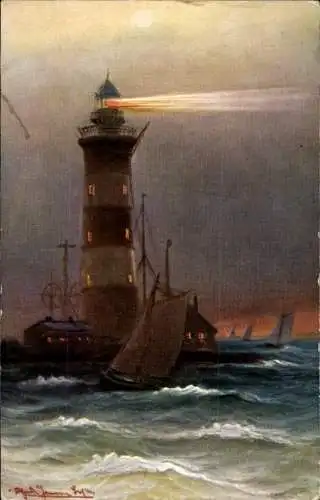 Künstler Ak Jensen, Alfred, Rotesand Leuchtturm, Friedrichsort, Kieler Förde