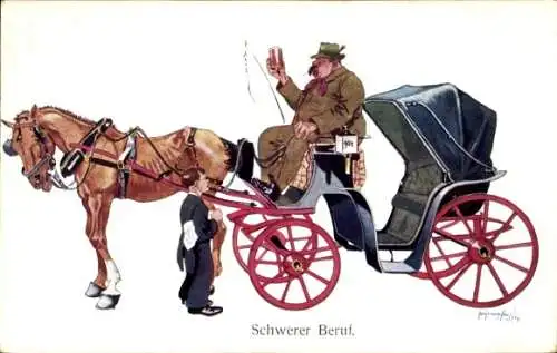 Künstler Ak Schönpflug, Fritz, Schwerer Beruf, Dicker Kutscher mit Bierkrug