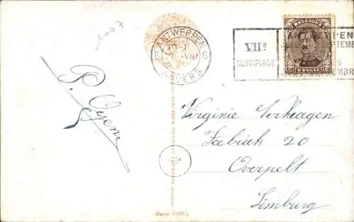 Künstler Ak Rothaarige Frau, Portrait mit einem weißen Pferd