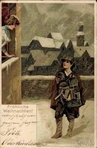 Künstler Litho Mailick, Glückwunsch Weihnachten, Briefträger, Post