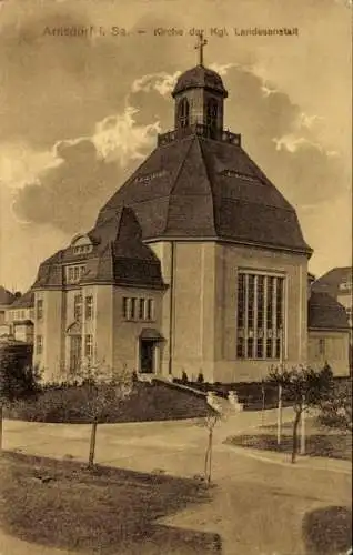 Ak Arnsdorf in Sachsen, Kirche der Kgl. Landesanstalt