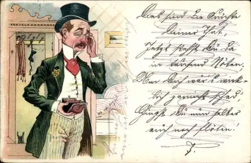 Ak Mann mit leeren Taschen und roter Nase, Gemaltes Porträt