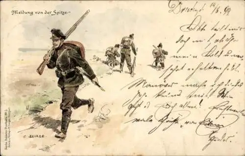 Künstler Ak Becker, C., Meldung von der Spitze, Deutsche Soldaten, 1914