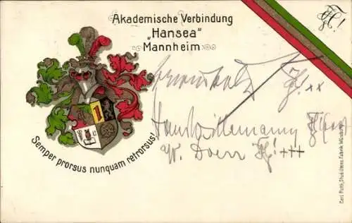 Studentika Ak Mannheim, Akademische Verbindung Hansea, Wappen, RSC Rudolstädter Senioren Convent