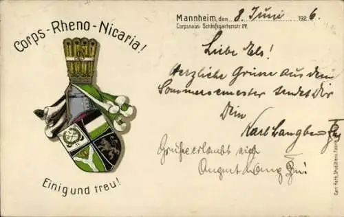 Studentika Ak Mannheim, Corps Rheno Nicaria, Wappen, RSC Rudolstädter Senioren Convent