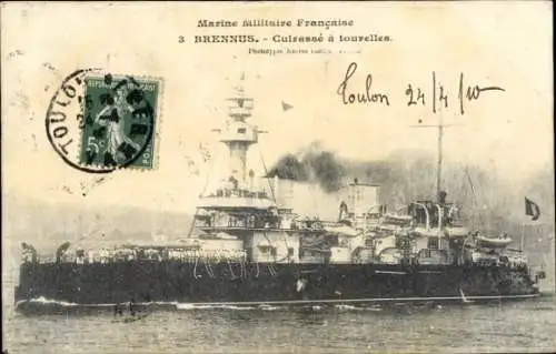 Ak französisches Schlachtschiff Brennus