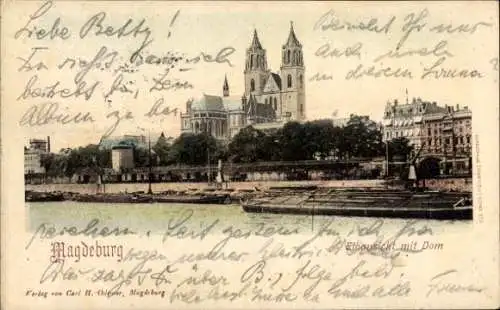 Ak Magdeburg an der Elbe,  Dom mit Elbansicht vom Domplatz