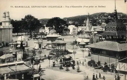 Ak Marseille Bouches du Rhône, Kolonialausstellung, Gelände aus dem Ballon gesehen