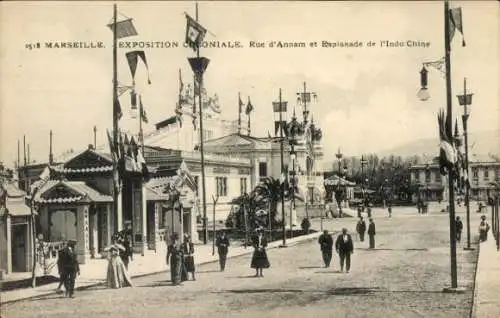 Ak Marseille Bouches du Rhône, Rue d'Annam et Esplanade de l'Indo Chine