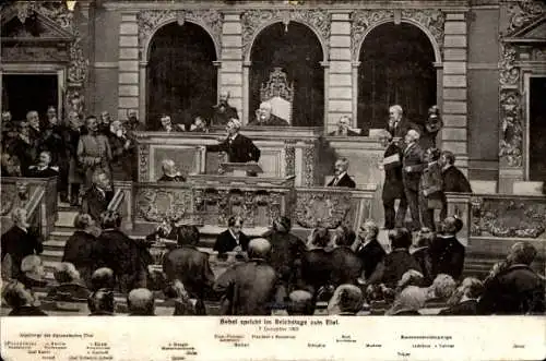 Künstler Ak August Bebel spricht im Reichstag zum Etat, 07. Dezember 1905