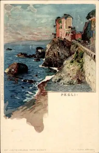 Künstler Litho Wielandt, Manuel, Pegli Genova Genua Ligurien, Blick auf das Meer