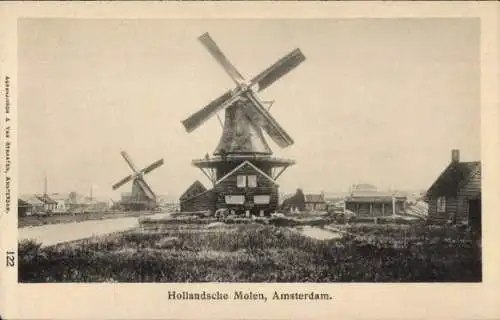 Ak Amsterdam Nordholland Niederlande, Windmühlen, Häuser