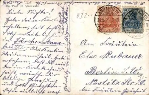 Ak Post im Spreewald, Frau in Volkstracht, Ruderboot