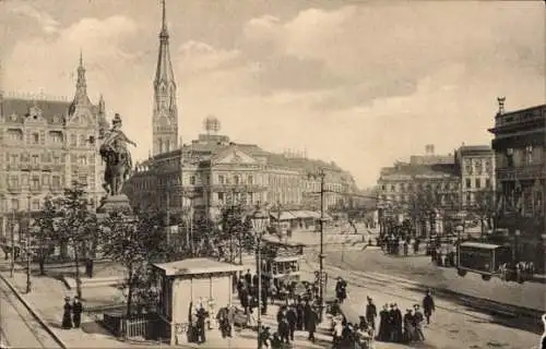 Ak Berlin, Blick auf den Alexanderplatz, Denkmal, Lastauto, Passanten