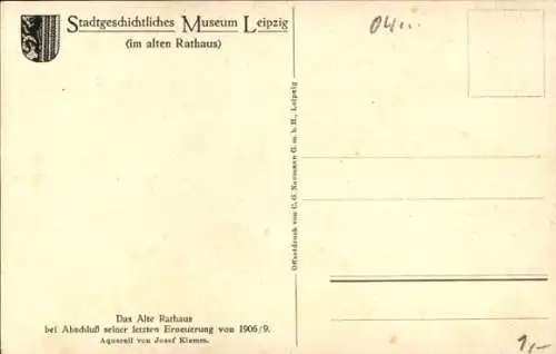 Künstler Ak Klemm, J., Leipzig, Altes Rathaus, Straßenbahn