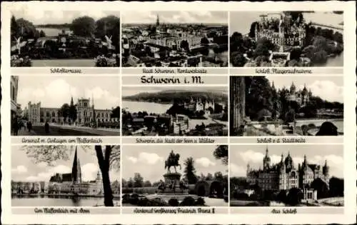 Ak Schwerin in Mecklenburg, Stadtansicht mit Schloss, Arsenal, Pfaffenteich, Dom