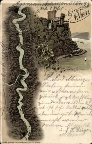 Litho Trechtingshausen am Rhein, Burg Rheinstein