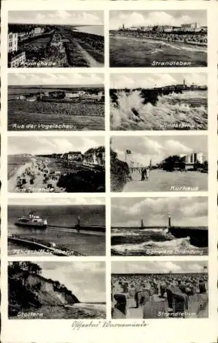 Ak Ostseebad Warnemünde Rostock, Promenade, Strandleben, Windstärke 10, Fährschiff Schwerin