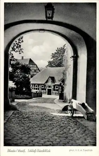 Ak Rheda Wiedenbrück in Westfalen, Schloss-Durchblick, Kanone