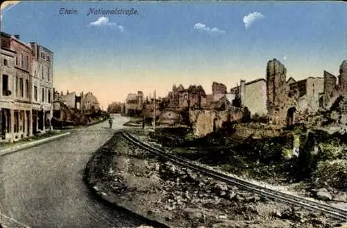 Ak Etain Meurthe et Moselle, Nationalstraße, Ruinen