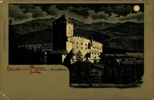 Mondschein Litho Lienz Tirol Österreich, Lienzer Hütte, Schloss Bruck