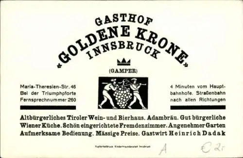 Ak Innsbruck in Tirol, Gasthof Goldene Krone, Maria-Theresien-Str. 46