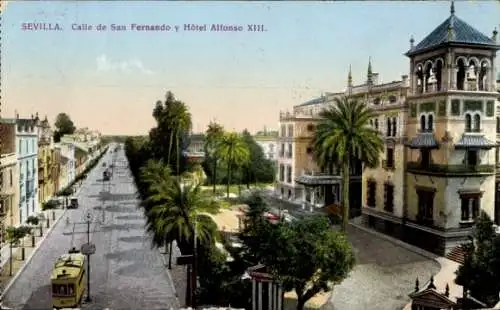 Ak Sevilla Andalusien, Calle de San Fernando, Hotel Alfonso XIII