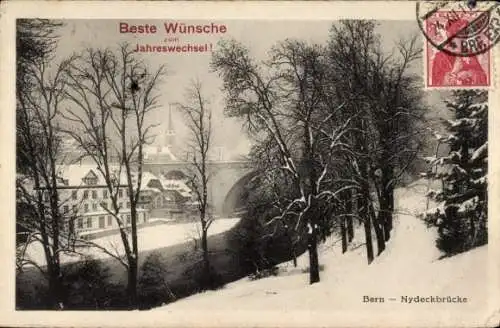 Ak Bern Stadt Schweiz, Nydeckbrücke, Winter, Glückwunsch Neujahr