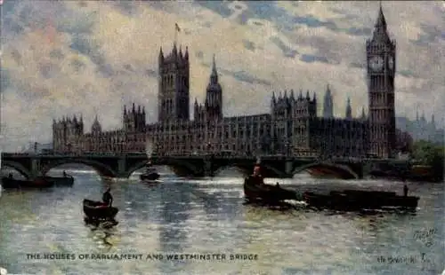Künstler Ak Breanski, London City, The Houses of Parliament and Westminster Bridge