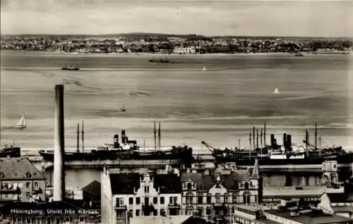 Ak Hälsingborg Helsingborg Schweden, Blick auf den Hafen, Schiffe, Wasser, Stadtansicht, histo...