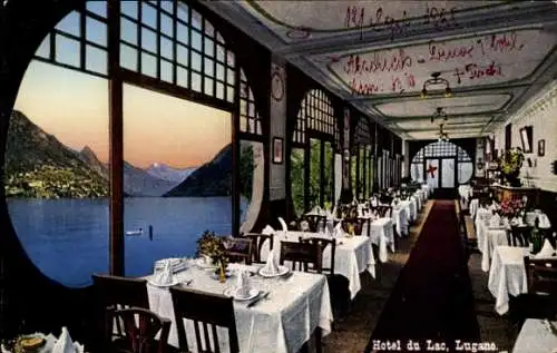 Ak Lugano Kanton Tessin, Speisesaal im Hotel du Lac