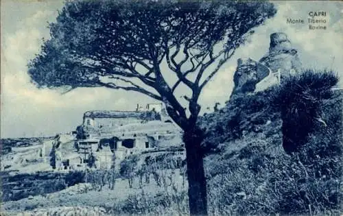 Ak Capri Neapel Campania,  Monte Tiberio, Ruinen, Baum, historische Stätte