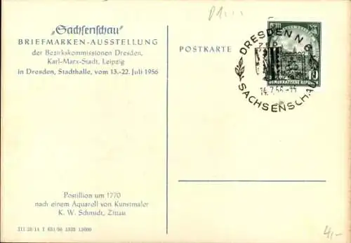 Ak 750 Jahrfeier Dresden 1956, Reiter mit Stadtwappen, Sachsenschau, Briefmarkenausstellung