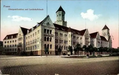 Ak Poznań Posen, Oberpostdirektion und Landschaftsbank