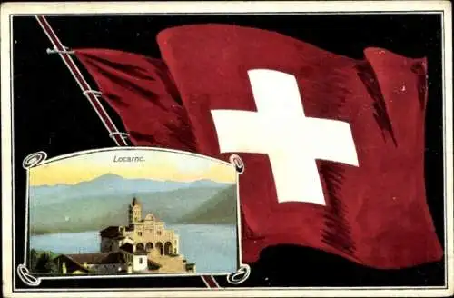 Ak Locarno Kanton Tessin Schweiz, Madonna del Sasso, Landesflagge