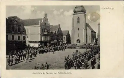 Ak Tschernjachowsk Insterburg Ostpreußen, Feldgottesdienst, Aufstellung der Truppen