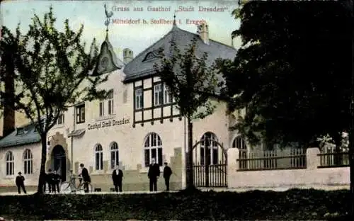 Ak Mitteldorf Stollberg im Erzgebirge, Gasthof Stadt Dresden, Außenansicht