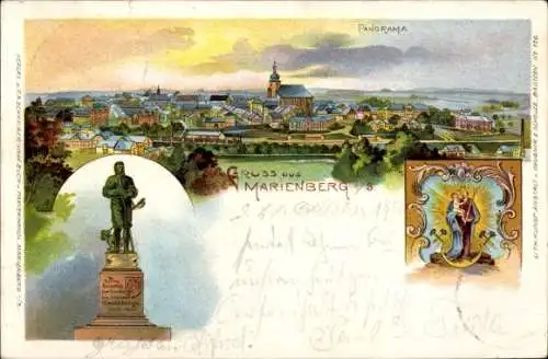 Litho Marienberg Erzgebirge, Denkmal, Panorama, 1903