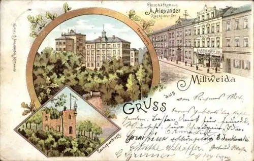 Litho Mittweida in Sachsen, Geschäftshaus Alexander, Zschopauburg