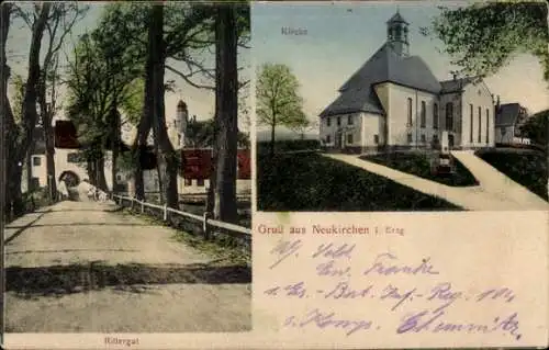 Ak Neukirchen Klaffenbach im Erzgebirge Sachsen, Blick zum Rittergut, Kirche