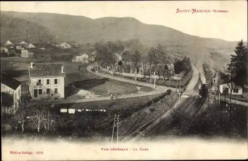 Ak Saint Nabord Vosges, Vue Générale, La Gare