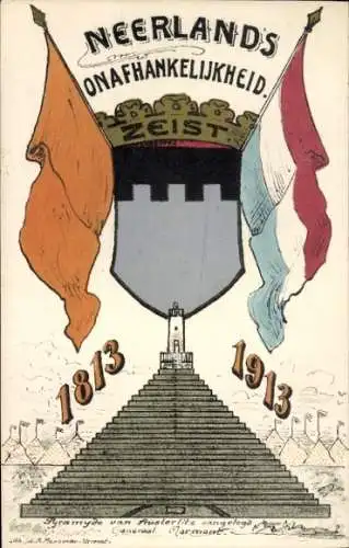 Wappen Ak Zeist Utrecht Niederlande, Niederländische Unabhänigkeit, Flaggen, 1813 1913