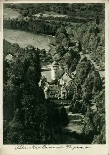 Ak Mespelbrunn im Spessart Unterfranken, Fliegeraufnahme, Schloss