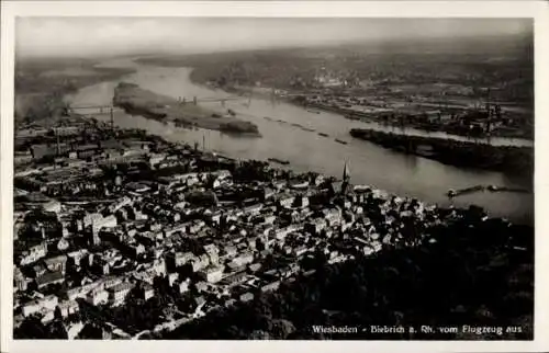 Ak Biebrich am Rhein Wiesbaden, Luftaufnahme