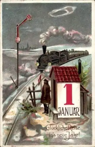 Präge Ak Glückwunsch Neujahr, Eisenbahn