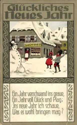 Präge Ak Glückwunsch Neujahr, Kinder, Schneemann
