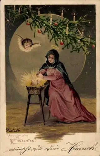 Künstler Ak Mailick, Frohe Weihnachten, Engel, Jesus